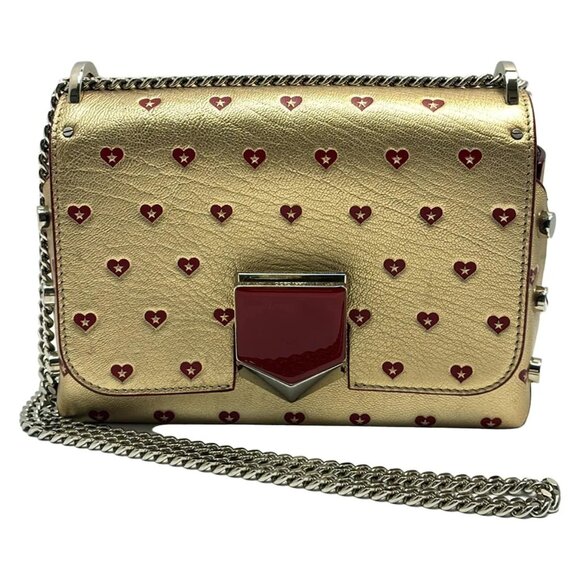 JIMMY CHOO Rocket Petit - Gold Red Leather Shoulder Bag 407-081625 - Picture 1 of 8